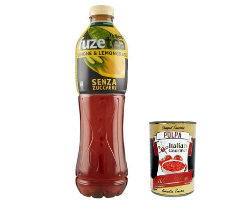 Fuze Tea Lot De 12 Sachets De Thé Noir Zéro Citron Avec Une Note De Citronnelle Pet 1,25 L Sans Sucre, Thé Glacé Au Citron + Italian Gourmet Polpa 400 G