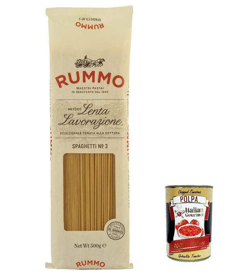 Rummo Spaghetti N. 3 Lot De 5 Pâtes À La Semoule De Blé Dur, 500 G + Boîte Italienne Gourmet Polpa Di Pomodoro, 400 G