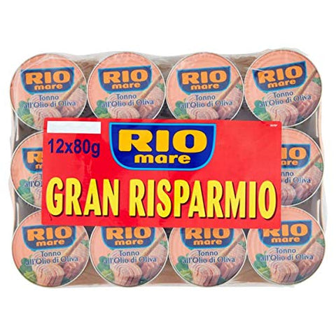 Rio Mare: Lot De 12 Canettes De Thon En Huile D'olive, Thon Jaune De Qualité - 80 G Chacune - 960 G Au Total