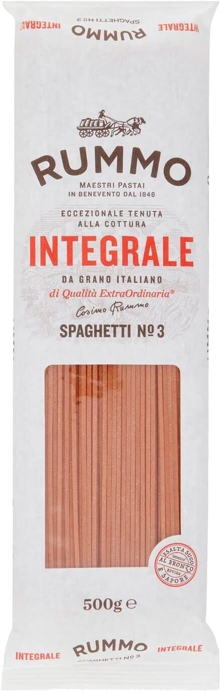 Rummo Pasta Lot De 24 Pâtes Spaghettis Intégrales N°3, Pâtes À Grains Entiers, 500 G