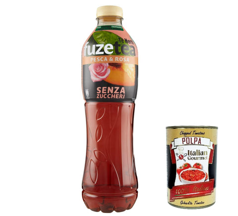 Fuze Tea Lot De 12 Sachets De Thé Noir Zéro Pêche Avec Une Note De Rosette Pet 1,25 L Sans Sucre, Thé Glacé À La Pêche + Italian Gourmet Polpa 400 G