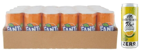 Fanta Original Lot De 24 Boissons Rafraîchissantes Sans Alcool Avec Jus D'orange, Boîte Jetable 250 Ml + 1 Boîte De Thé Glacé San Benedetto Au Citron Sans Sucre 330 Ml