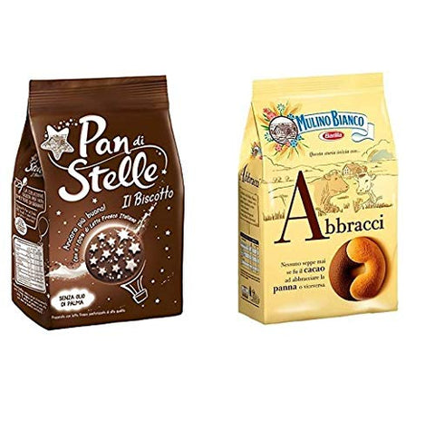 Mulino Bianco Set De Petit-Déjeuner Comprenant Une Poêle Di Stelle 350 G Et Des Biscuits Abbracci 350 G Italiens Sablés Au Cacao Et À La Crème