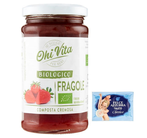 Ohi Vita Lot De 12 Pots De Confiture Fragole, Compote De Fraises Crémeuses, Compote De Fruits, Pot De 250 G + 1 Sachet De Talc Felce Azzurra Gratuit, Sachet De 100 G