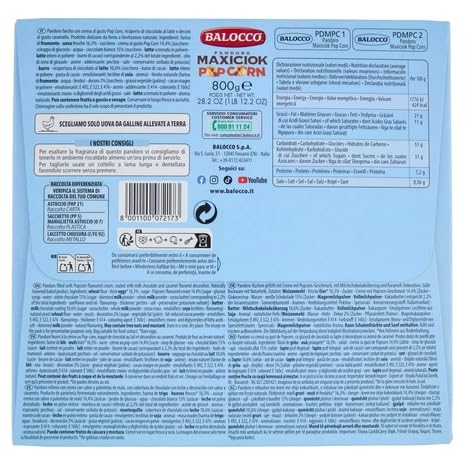 3x Balocco Pandoro Maxiciok Pop Corn 800 g – Gâteau de Noël italien au chocolat, pop-corn et crème au cacao – Un dessert traditionnel italien des fêtes