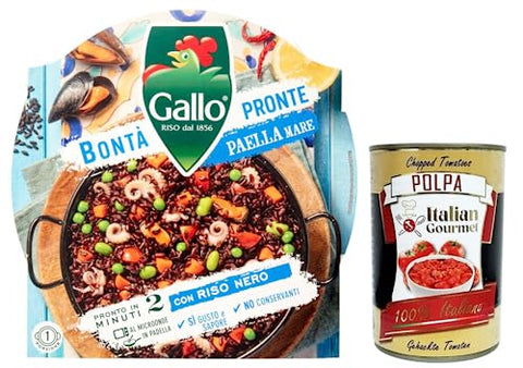 Riso Gallo Bontà Pronte Paella Mare, Mélange Complet Précuit Pour Paella Avec Riz Naturel Étuvé, Légumes, Moules Et Calmars, Paquet De 220 G
