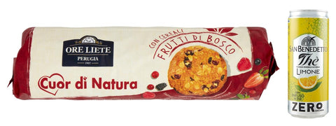 Ore Liete Cuor Di Natura Biscotti Con Cereali Lot De 12 Biscuits Avec Céréales Et Baies, Sans Sucre Ajouté, 250 G + 1 Boîte De Thé Glacé San Benedetto Au Citron Sans Sucre 330 Ml