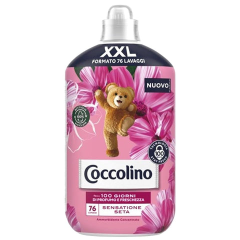 Coccolino Adoucissant Concentré Sensation Soie, Assouplissant Machine À Laver Avec Technologie Stay Fresh, Parfum Rose, Fleurs De Lilas Et Pêche, Taille Xxl Jusqu'à 76 Lavages, 1750 Ml