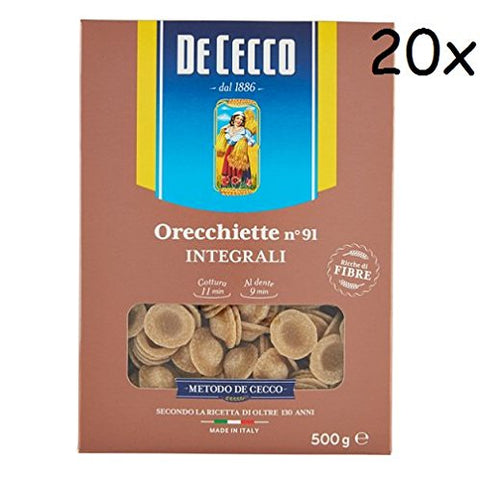 De Cecco 20 X Boucles D'oreilles Whole Wheat (Intégrales) Pâte No. 91 500 G.