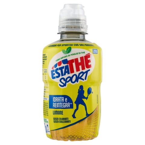 Estathè Sport Limone Boisson rafraîchissante au citron, enrichie en minéraux, avec un bouchon sport pratique pour l'école, le bureau, l'entraînement, le football, le tennis et le fitness. 12 x 250 ml