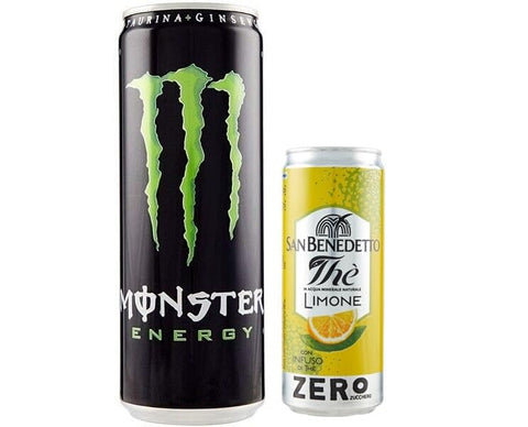 Monster Lot De 24 Boissons Énergisantes Rafraîchissantes Sans Alcool Au Goût Classique De Monstre, Boîte Jetable De 355 Ml + 1 Boîte De Thé Glacé San Benedetto Au Citron Sans Sucre, 330 Ml