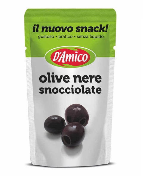 D'amico Il Nuovo Snack Olive Nere Snocciolate Olives Noires Dénoyautées Sans Liquide 75g