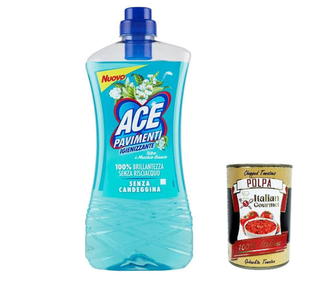 Ace Pavimenti Igienizzante Talco E Muschio Bianco, Nettoyant Pour Sols, Talc Et Musc Blanc 1 Litre + Polpa Gourmet Italien 400 G