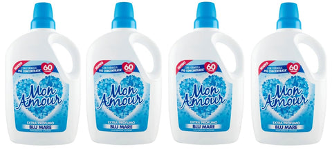 Felce Azzurra 4x Fougère Bleu Mer Amour Adoucissant Bleu Mer – Parfum Inconmitable, Vêtements Souples – 60 Lavages – 3 L