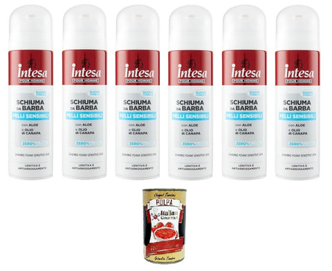 Intesa Pour Homme Schiuma Da Barba Con Aloe E Olio Di Canapa Mousse À Raser À L'aloe Vera Et À L'huile De Chanvre 6 X 300 Ml + Italian Gourmet Polpa 400 G