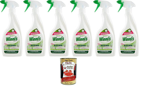 Winni's Bagno Lot De 6 Flacons De Lessive Désinfectante Hypoallergénique Pour Salle De Bain Convient Aux Peaux Les Plus Sensibles Effet Nettoyant Et Nettoyant Sans Rinçage 500 Ml + Italian Gourmet