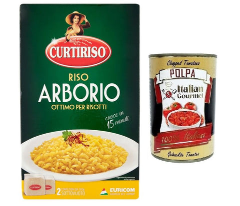 Curtiriso Riso Arborio, 100 % Riz Italien, Idéal Pour Tous Les Risottos, 15 Minutes, Paquet De 1 Kg + Boîte Italienne Gourmet Polpa Di Pomodoro 400 G