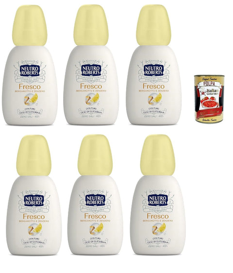Neutro Roberts Lot De 6 Déodorants En Vaporisateur De Bergamote Et Gingembre, Sans Sels D'aluminium Avec Huile De Glycérine Pure, Sans Gaz 48h + Italian Gourmet Polpa 400 G