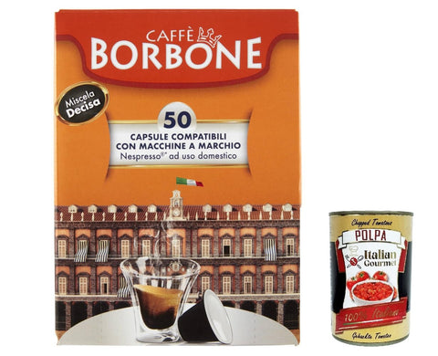 Caffè Borbone, Mélange Decisa, Capsules - Compatibles Avec Les Machines À Café À Usage Domestique Nespresso*, Lot De 50 Capsules De Café + Italian Gourmet Polpa 400g