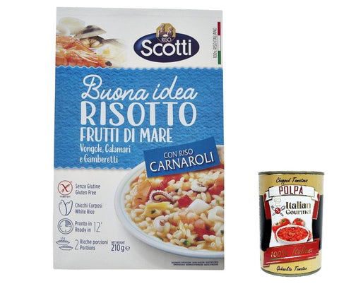 Riso Scotti Risotto Frutti Di Mare Carnaroli Riz Aux Moules, Calmars Et Crevettes Sans Gluten 210 G + Polpa Italien Gourmet 400 G