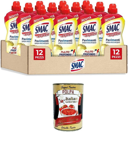 Smac Express - Nettoyant Pour Sols Multi-Surfaces - Effet Nettoyant Sans Rinçage - 12 X 1000 Ml + Italian Gourmet Polpa 400 G