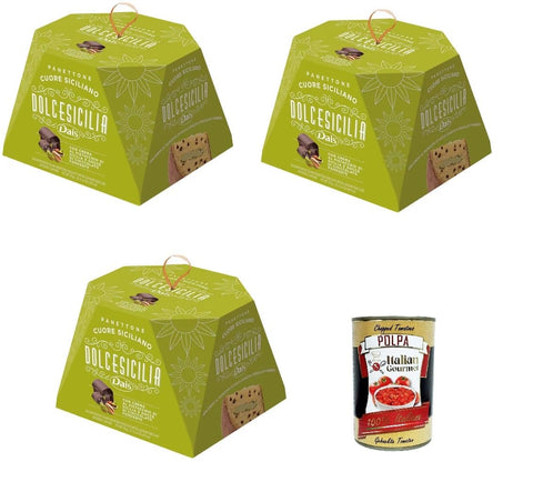 Dais Panettone Dolcesicilia Cuore Siciliano Avec Crème De Pistache Sicilienne Et Pépites De Chocolat Noir 3 X 750 G + Italian Gourmet Polpa 400 G