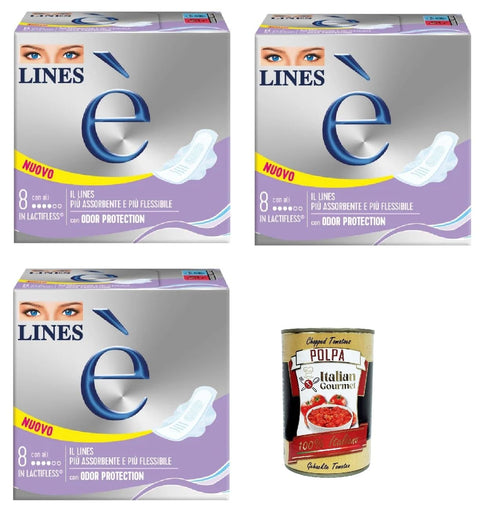 Lines È Con Ali Lot De 3 X 8 - Absorbant En Lactifless Avec Ailes + Polpa Italien Gourmet 400 G