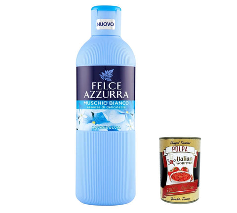 Felce Azzurra Bagnodoccia Muschio Bianco Lot De 12 Flacons De Nettoyant Pour Le Corps Au Musc Blanc 650 Ml + Polpa Italien Gourmet 400 G