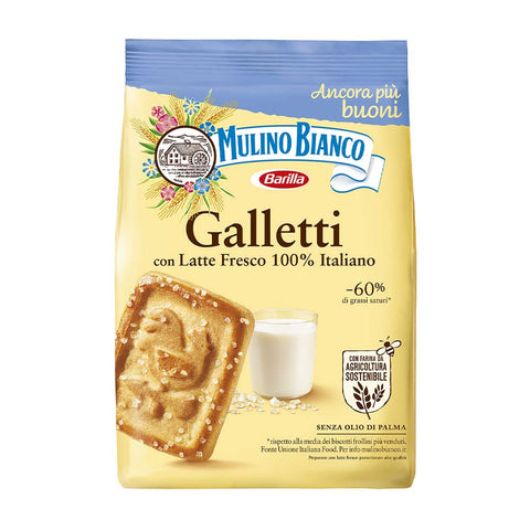 Mulino Bianco, Galletti - Biscuits Au Lait Frais100% Italien De Qualité Supérieure, Nouvelle Recette Réalisée Avec De La Farine Issue De L'agriculture Durable - 1 Paquet De 350 G