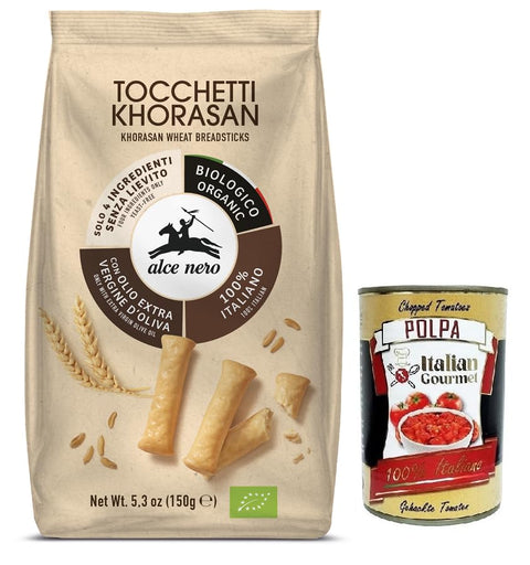 Alce Nero Tocchetti Bâtonnets À Breads, Produit De Cuisson Bio Avec Blé Khorasan Bio Et Huile D'olive Extra Vierge, Paquet De 150 G + Polpa Di Pomodoro Italian Gourmet Polpa Di Pomodoro 400 G