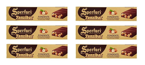 6x Sperlari Zanzibar Fondente Torrone Al Cioccolato Fondente Con Nocciole Intere Chocolat Noir Nougat Avec Noisettes Entières Tradition Italienne 150g
