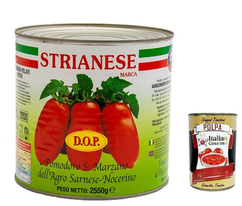 Strianese Lot De 3 Tomates Pelées San Marzano 3 Kg Entier + Polpa Italian Gourmet 400 G