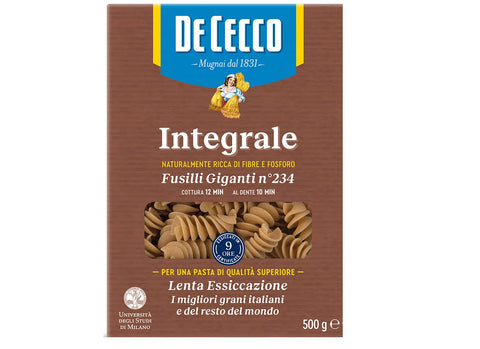 De Cecco Fusilli Giganti N° 234 Integrali Lot De 3 Pâtes À Grains Entiers Pâtes Semoules De Blé Dur 500 G