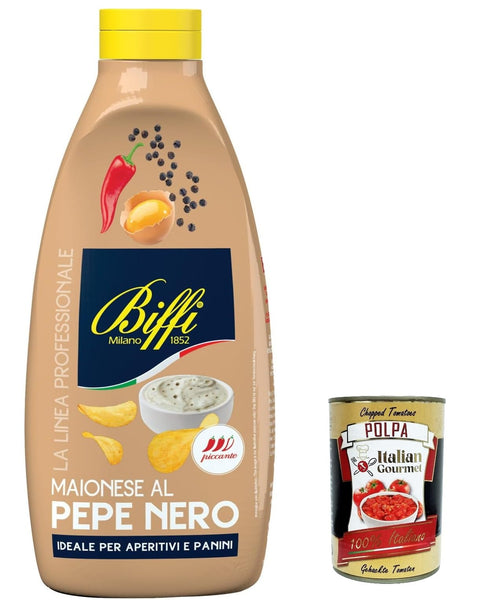 3 X Biffi Linea Professionale, Maionese Al Pepe Nero, Poivre Noir Mayonnaise Mayonnaise Sauce Squeeze 900 G + Polpa Gourmet Italien 400 G