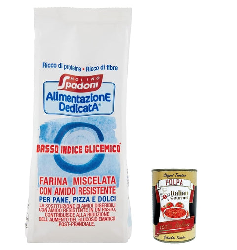 Molino Spadoni Preparato Basso Indice Glicemico, Faible Indice Glycémique 500 G + Polpa Gourmet Italien 400 G