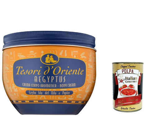 Tesori D'oriente Crema Corpo Aegyptus, Lot De 6 Crèmes Pour Le Corps Au Lys Bleu Du Nil Et Au Lait De Papyrus 300 Ml + Italian Gourmet Polpa 400 G
