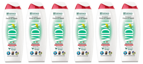 Vidal Bagnodoccia Protettivo Lot De 6 Flacons De Gel Douche À La Menthe Et Citron Vert 500 Ml