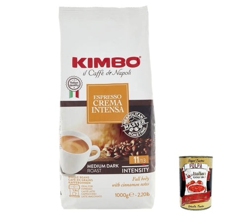 Kimbo Caffè In Grani Espresso Crema Intensa, Café En Grains Entier, Italian Café Authentique, Goût Ferme Avec Des Notes Délicates D'épices Et De Cannelle, 1kg + Italian Gourmet Polpa 400g