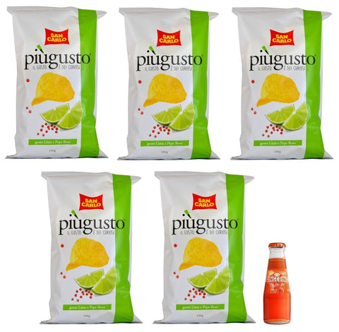 San Carlo Più Gusto Lot De 5 Sachets De 150 G De Chips De Pommes De Terre Lime E Pepe Rose Patatine, Citron Vert Et Poivre Rose, 10 Cl