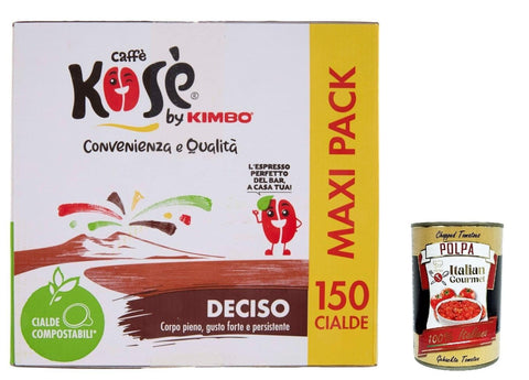 Caffè Kosè Deciso, Cialde Compostabili, Cialde Ese 44mm, Box Lot De 150 Dosettes De Café + Italian Gourmet Polpa 400g
