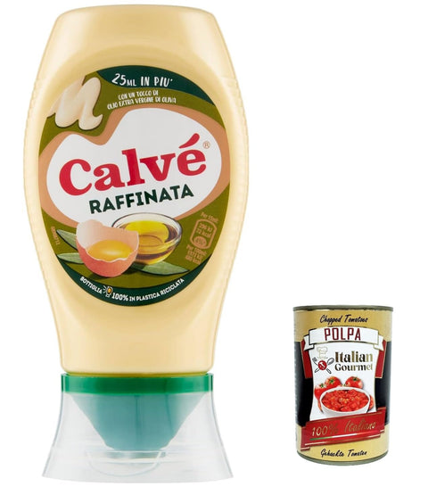 Calvé Maionese Raffinata - Additif D'huile D'olive Extra Vierge - Idéal Pour La Viande Et Les Légumes - Sans Gluten - Top Down 250 Ml + Polpa Gourmet Italien - 400 G