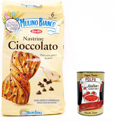 Mulino Bianco Nastrine Con Gocce Di Cioccolato Lot De 6 Rubans De Chocolat Au Goût Délicat De Poire – 6 Collations + Polpa Gourmet Italien 400 G