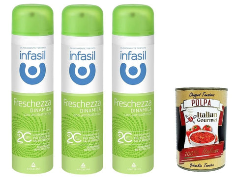 Infasil Déodorant Fraîcheur Dynamique À La Molécule 2c Sans Alcool Efficace Jusqu'à 24 Heures 3 X 150 Ml + Italian Gourmet Polpa 400 G