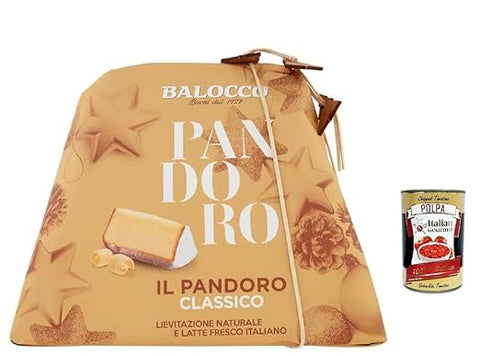 Balocco Pandoro Classico 1 kg – Gâteau de Noël italien original – pâte naturelle à longue levée, avec du lait frais – dessert traditionnel des fêtes d'Italie + Italian Gourmet polpa 400g