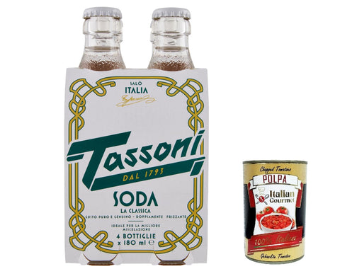 Tassoni Lot De 24 Bouteilles En Verre Jetables De Qualité Supérieure - Boisson Italienne Rafraîchissante Sans Alcool - 18 Cl - Avec Polpa Italian Gourmet 400 G
