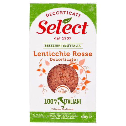 Select Lenticchie Rosse Decorticate Lentilles Rouges Pelées 100% Italiennes Légumineuses Papier Emballage De 400g