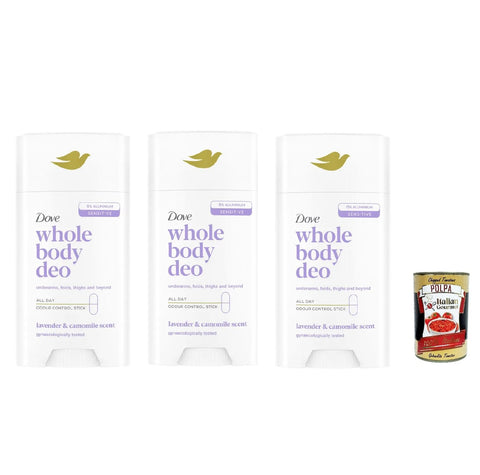 Whole Déodorant Pour Le Corps Lavanda E Camomilla - 75 Ml - Stick Déodorant Pour Tout Le Corps - Lavande Et Camomille - 3 X 75 Ml + Italian Gourmet Polpa 400 G