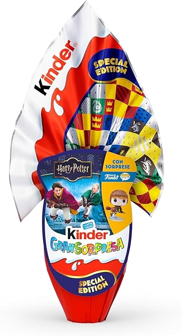 3x Kinder GranSorpresa Maxi Harry Potter Œuf de Pâques, édition spéciale avec figurine Funko Pop surprise, chocolat au lait Finissimo, 220 g