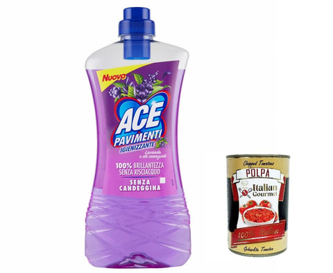 Ace Pavimenti Igienizzante Lavanda E Olii Essenziali Nettoyant Pour Sols, Lavande Et Huiles Essentielles 1 Litre + Polpa Italien Gourmet 400 G
