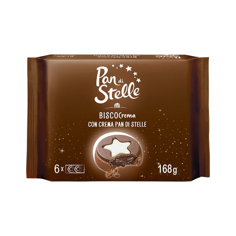 Pan Di Stelle, Biscocrema - Nappage Au Chocolat Et Crème De Lait Réalisé Avec De La Farine Issue De L'agriculture Durable - 1 Paquet De 6 Sachets Individuels - 168 G